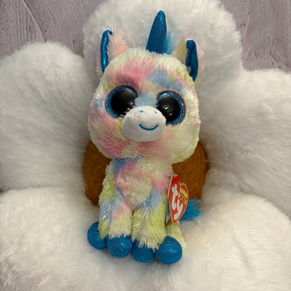 Blitz TY Beanie Boos Blue Rainbow Unicorn 2018 Plush Stuffie (SKU: 240TO)